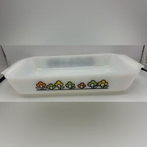 Vintage Fire-King Anchor Hocking Milk Glass Utility Pan Retro Floral USA